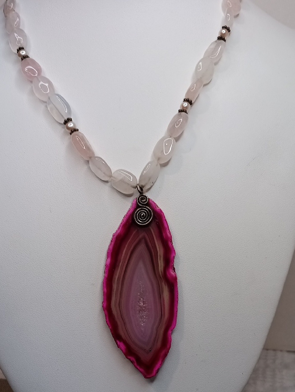 Pink Agate Slice Pendant Necklace
